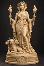 Hecate Greek Goddess Statue – Triple-Faced Goddess with Torches & Cerberus 7 in picture