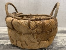 Coconut Husk African Stained Curved Vine Handles Large Bucket Primitive Basket ￼ picture