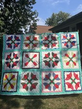 Vintage Handmade Quilt Colorful Floral Pattern 92x70 picture