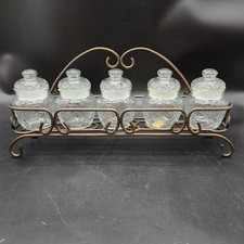 Vintage Princess House Fantasia Glass Spice Jar Set with Metal Scroll Rack picture