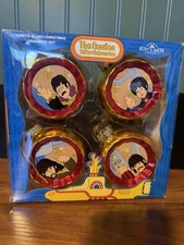 The Beatles YELLOW SUBMARINE Kurt Adler Set Of GLASS ORNAMENTS Extremely Rare picture