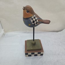 TII Collections Handcrafted Sparrow Perched on Base wood Figurine Checkered picture