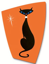 Retro Med-Century Atomic Style Black Cat Wooden Decor-NEW 5x8 picture