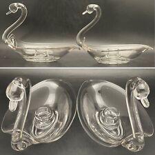 Duncan Miller Art Glass Swan 2pc Candle Holder/Candlestick Set USA 8
