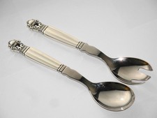 SUPERB PAIR OF OLD VINTAGE GEORG JENSEN SILVER ACORN PATTERN SALAD SERVERS picture