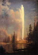Dream-art Handpainted Oil painting Old Faithful wonderful sunset landscape 36