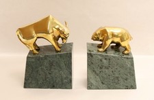Vintage Gatco Bear & Bull Wall Street solid Brass & Marble Bookends picture