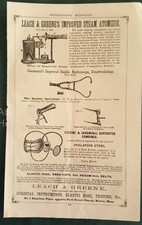 1872 antique LEACH GREENE'S MEDICAL EQUIPMENT AD journal page picture