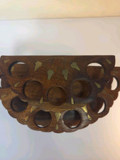 Wood 3-Tier Vanity Organizer Stand with Brass Inlay, Multiple Round Holes picture