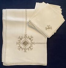 Vintage Madeira Linen Embroidered Square Table Topper Tablecloth and 6 Napkins picture