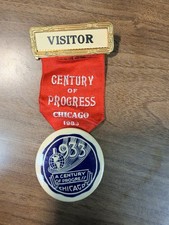 Antique 1933 Worlds Fair Souvier Ribbon Pin Chicago. A Century Of Progress. picture