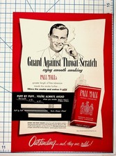 Vintage 1940s Pall Mall Cigarette Advertisement Man Smoking Ad picture