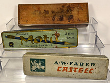 Vintage Wallace & A.W. Faber Metal Pencil Tins & Wood Pencil Box W/ Contents picture