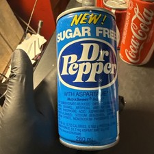 Rare Vtg Dr. Pepper New Sugar Free Blue & Yellow Wide Seam Soda Can Aspartame picture