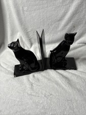 Pair Vintage Art Deco MCM Regal Black Cat Bookends Enameled Metal picture