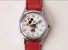 Vintage Lorus Disney Minnie Mouse Watch RRS379 Red Leather Strap picture