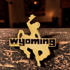 Vintage Wyoming Bucking Horse Rider Lapel Pin Gold Tone Cowboy Rodeo Taiwan picture