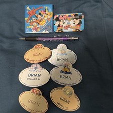 Lot Of 9 Vintage Walt Disney Name Tags Button& Pen picture