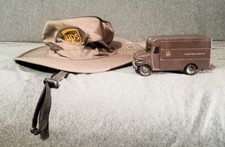 UPS Lot DELIVERY TRUCK TOY 1977 & BUCKET HAT United Parcel Service VINTAGE picture