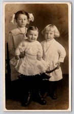 RPPC Cutest Edwardian Children Hair Bow Smiles Bright Eyes Photo Postcard J37 picture
