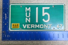 Vermont License Plate Tag 1967 1968 VT Municipal MUN Police Cop #15 2 Digit picture