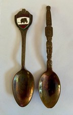 Set Of 2 Vintage Copper Collectible Travel Souvenir Mini Spoons Virginia City picture