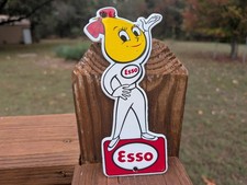 THICK PORCELAIN ESSO GIRL ADVERTISING SIGN DOOR PUSH PLATE GAS & OIL DROP HEAD picture