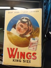 c.1940s Original Vintage Wings King Size Cigarettes Sign Litho Aviation Pilot picture