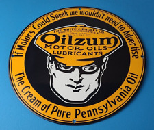 Vintage Porcelain Gasoline Sign - Oilzum Oil Lubrication Porcelain Gas Pump Sign picture