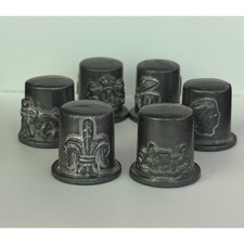 Relief Design Collectible Sewing Thimbles Pewter Lot of 6 Vintage picture