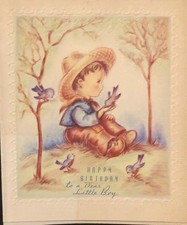 Vtg Birthday Greeting Card Happy Birthday To A Dear Little Boy Embossed Boy Bird picture