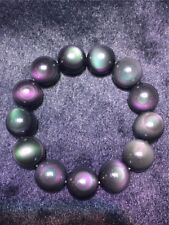 18mm Natural Rainbow Obsidian Double Eyes Gems Round Beads Stretch Bracelet Gift picture