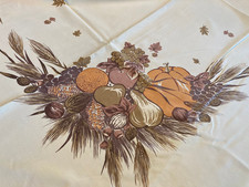 FABULOUS MCM VINTAGE PRINT TABLECLOTH-PUMPKINS, CORN, GOURDS, WHEAT ETC 60 X 80 picture