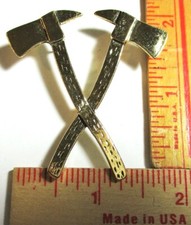Crossed Firefighter Ax pin vintage FD Fireman collectible Fire Dept memorabilia picture