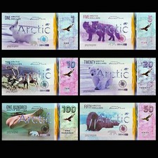 ARCTIC TERRITORIES SET 6 PCS, 1;5;10;20;50;100 FANTASY NOTE, 2020, ARCTIC HARE picture