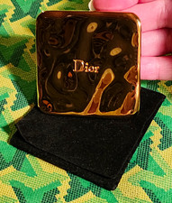 VTG Christian Dior Gold Wavy Compact Mirror, Black Velour Pouch Authentic 1990s picture