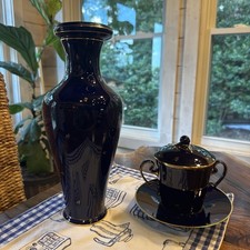 Antique Sèvres France Cobalt Blue Gilt Porcelain Covered Vase & Sugar Bowl Set picture