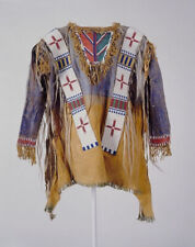Old American Handmade Beige Buckskin Suede Beaded Powwow Regalia War Shirt  NW20 picture