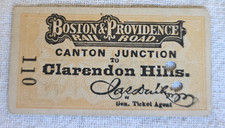 11/10/1888 Boston & Providence RR Ticket Canton Junction to Clarendon Hills picture