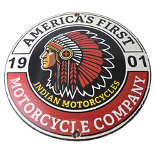 Vintage Indian Motorcycles Porcelain Sign - Americas First Sales Gas Pump Sign picture