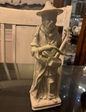 White Ceramic Musician Figurine Statue Holding Instrument Glossy 3D Effect picture