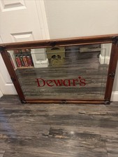 Vintage Dewar's Blended Scotch Whisky Bar Mirror Large 40x28 Wood Frame picture