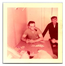 1955 US Navy Sailors Playing Cards Original Snap Shot Photo (3.5in X 3.5) picture