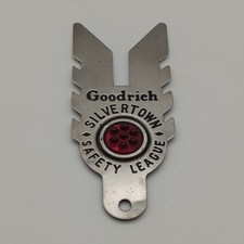 Vintage B.F. Goodrich Silvertown Safety League License Plate Topper Silver Badge picture