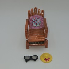 Vintage Porcelain Miniature Trinket Box Beach Lounge Chair tiny Hat & Sunglass picture
