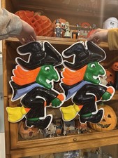 vintage 70s / 80s halloween vacuum form wall decoration - witch riding a broom picture