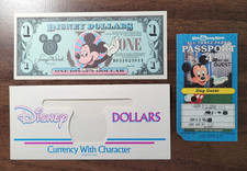 1990 DISNEY DOLLARS - $1 MICKEY MOUSE - CASTLE ON BACK - UNCIRCULATED + ENVELOPE picture