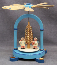 Vintage German Erzgebirge Christmas Angel Pyramid Candle Carousel Blue 1960's picture