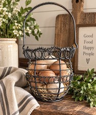 VTG Primitive Wire Egg Basket Twisted Metal Farmhouse Gathering Basket Handle picture