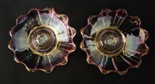 Vintage Federal Glass Candle Holders Celestial Pattern (Carnival Glass) picture